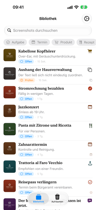 Sortheim: Bibliothek mit automatisch einsortierten Screenshots